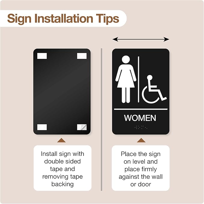 ADA Braille Handicap Bathroom Signs for Business with Double Sided 3M Tape (Pack of 2) - ABS Plastic Men and Women Bathroom Signs 9”x 6” for Offices, Businesses, and Restaurants
