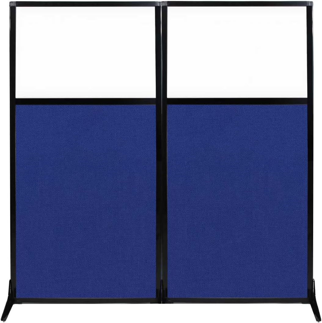Versare Workstation Partition | Portable Wall Divider | Modern Office Cubicle | Free Standing Privacy Screen | Flexible Work Space | 66" x 70" W/Window, Royal Blue Fabric Panels