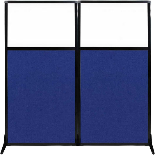 Versare Workstation Partition | Portable Wall Divider | Modern Office Cubicle | Free Standing Privacy Screen | Flexible Work Space | 66" x 70" W/Window, Royal Blue Fabric Panels