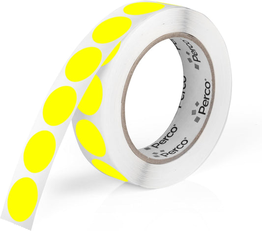 Perco Fluorescent Yellow 1-Inch Round Circle Dot Sticker Labels with Easy Peel Perforation - 1,000 Labels per Roll - Strong Adhesion, Vibrant Colors for Organizing, Crafting & More - Made in USA