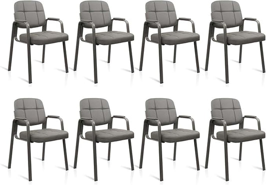 CLATINA Waiting Room Guest Chair with Bonded Leather Padded Arm Rest for Office Reception and Conference Desk(Grey 8 Pack)