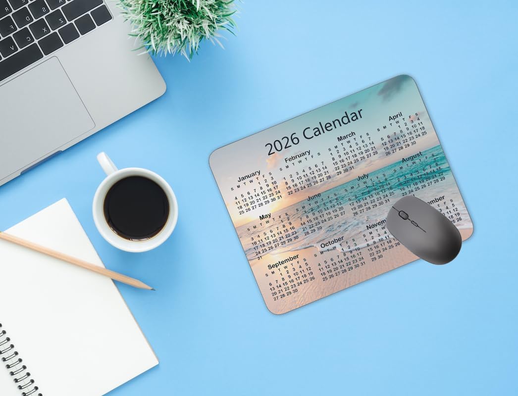 Calendar Mouse pad, 2026 Sunset Background Calendar Natural Rubber Mouse Pad, Quality Creative Gaming Rectangle Mouse Personalized Desk Mouse Pad 9.5 inch x 7.9 inch