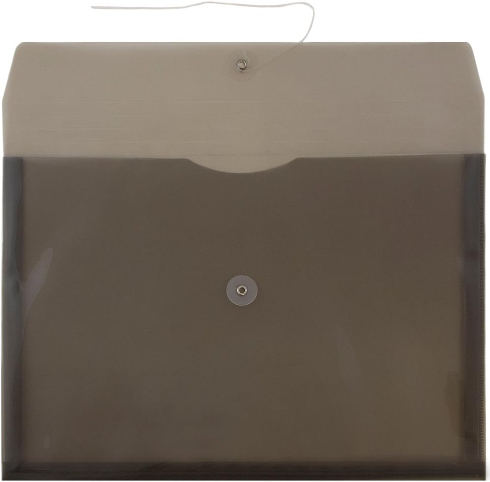 JAM PAPER Plastic Envelopes with Button & String Tie Closure - Legal Booklet - 9 3/4 x 14 1/2 - Smoke Gray - 12/Pack