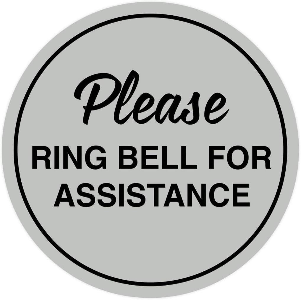 Signs ByLITA Circle Please Ring Bell For Assistance Wall or Door Sign | Easy Installation | Front Desk Reception Sign (Lt Gray) - Medium (1 Pack)