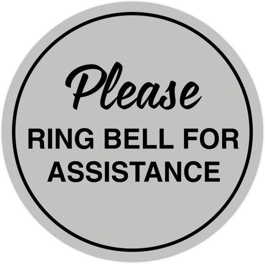 Signs ByLITA Circle Please Ring Bell For Assistance Wall or Door Sign | Easy Installation | Front Desk Reception Sign (Lt Gray) - Large (2 Pack)