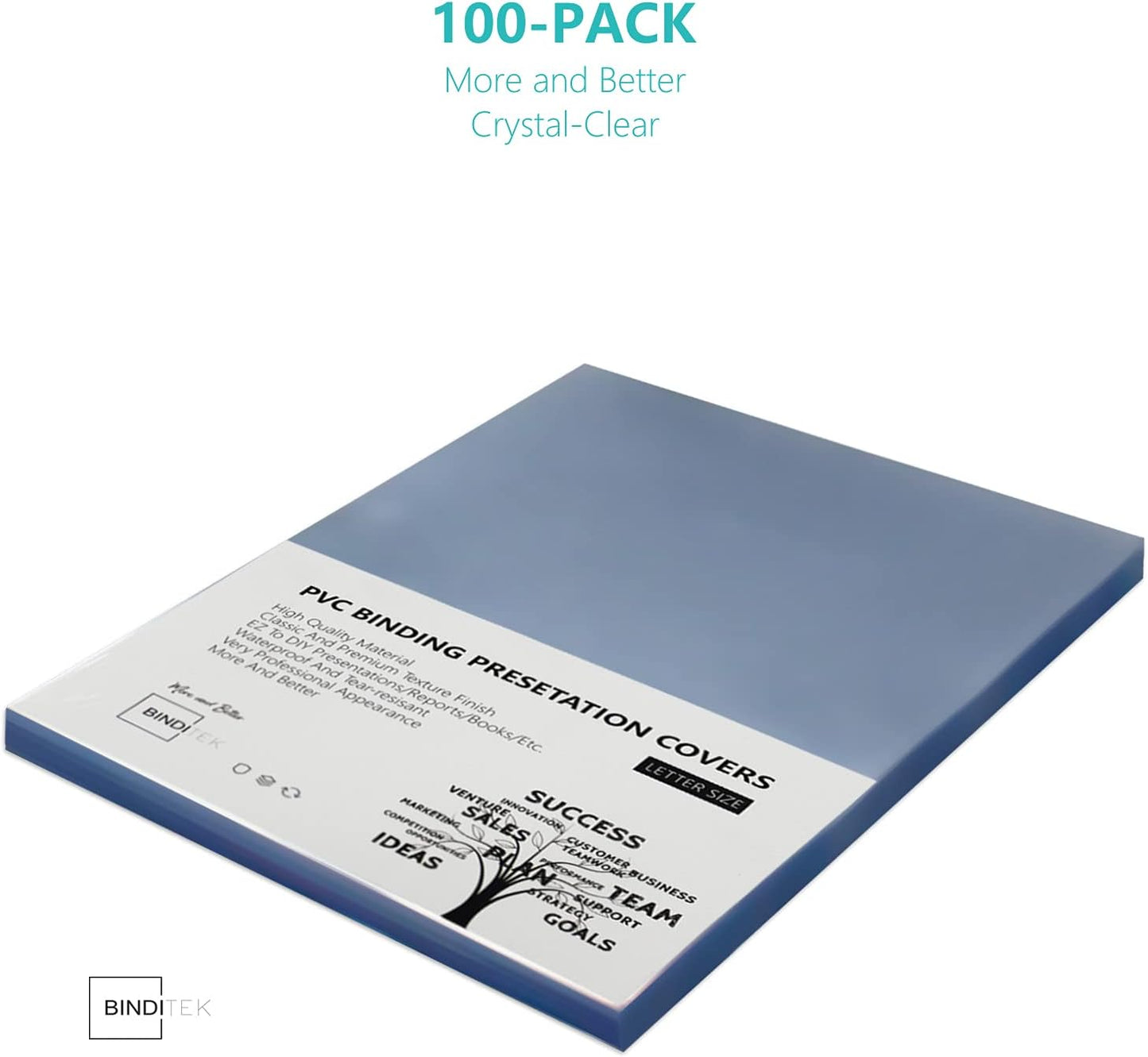 Binditek 100 Pack 10 Mil PVC Clear Binding Covers, 8.5 x 11 Inches, Letter Size, Square Corners, Un-Punched, Office Supplies