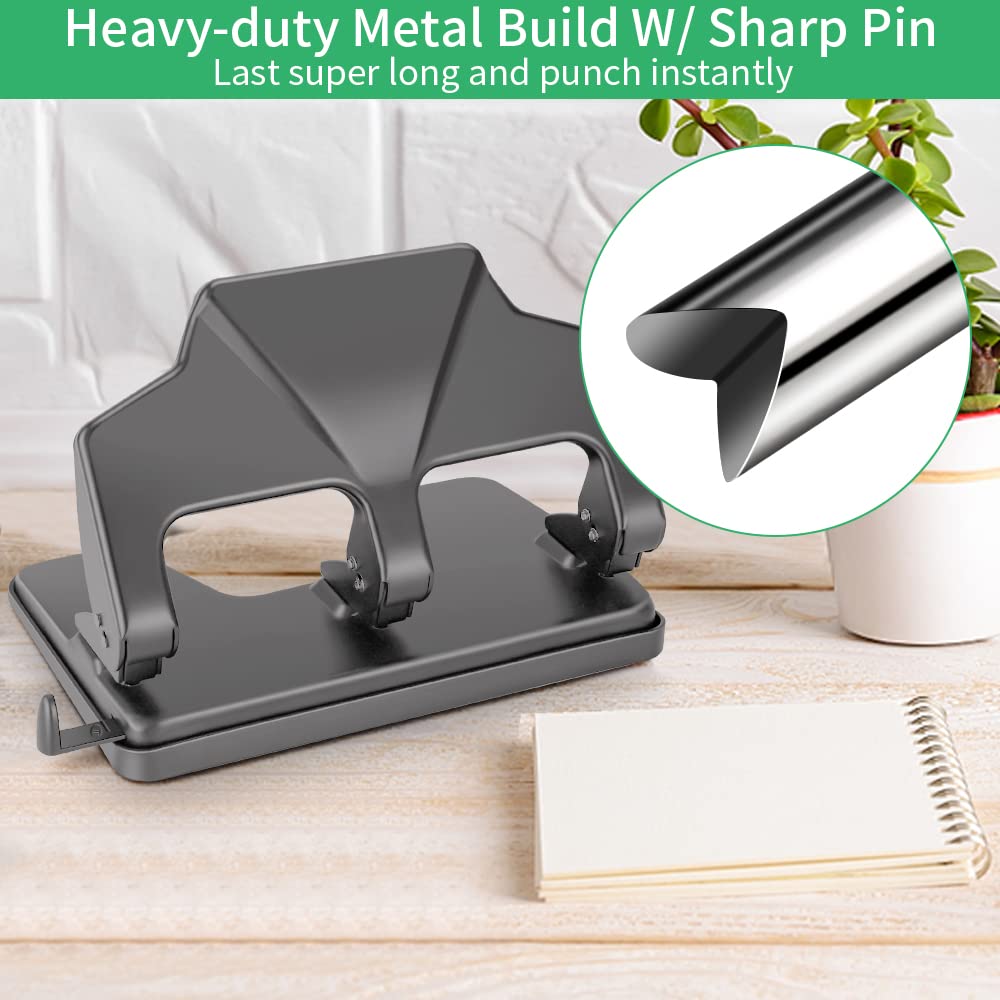 Heavy Duty 3 Hole Punch, 40-Sheet Heavy Duty Paper Punch, 50% Reduced Effort 3-Hole Punch, AFMAT Metal Hole Puncher 3 Ring, Three-Hole Paper Puncher w/Large Chip Tray for Classroom, Office, Silver