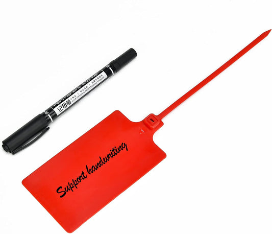 100 Red Plastic Writable Shipping Tags - Large, Waterproof, Hanging Label Tags with One Permanent Marker Pen