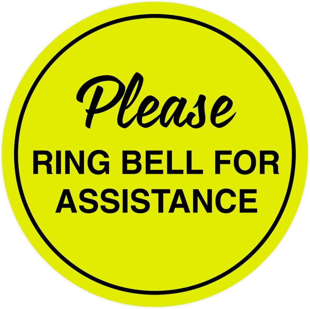 Signs ByLITA Circle Please Ring Bell For Assistance Wall or Door Sign | Easy Installation | Front Desk Reception Sign (Yellow/Black) - Large (10 Pack)