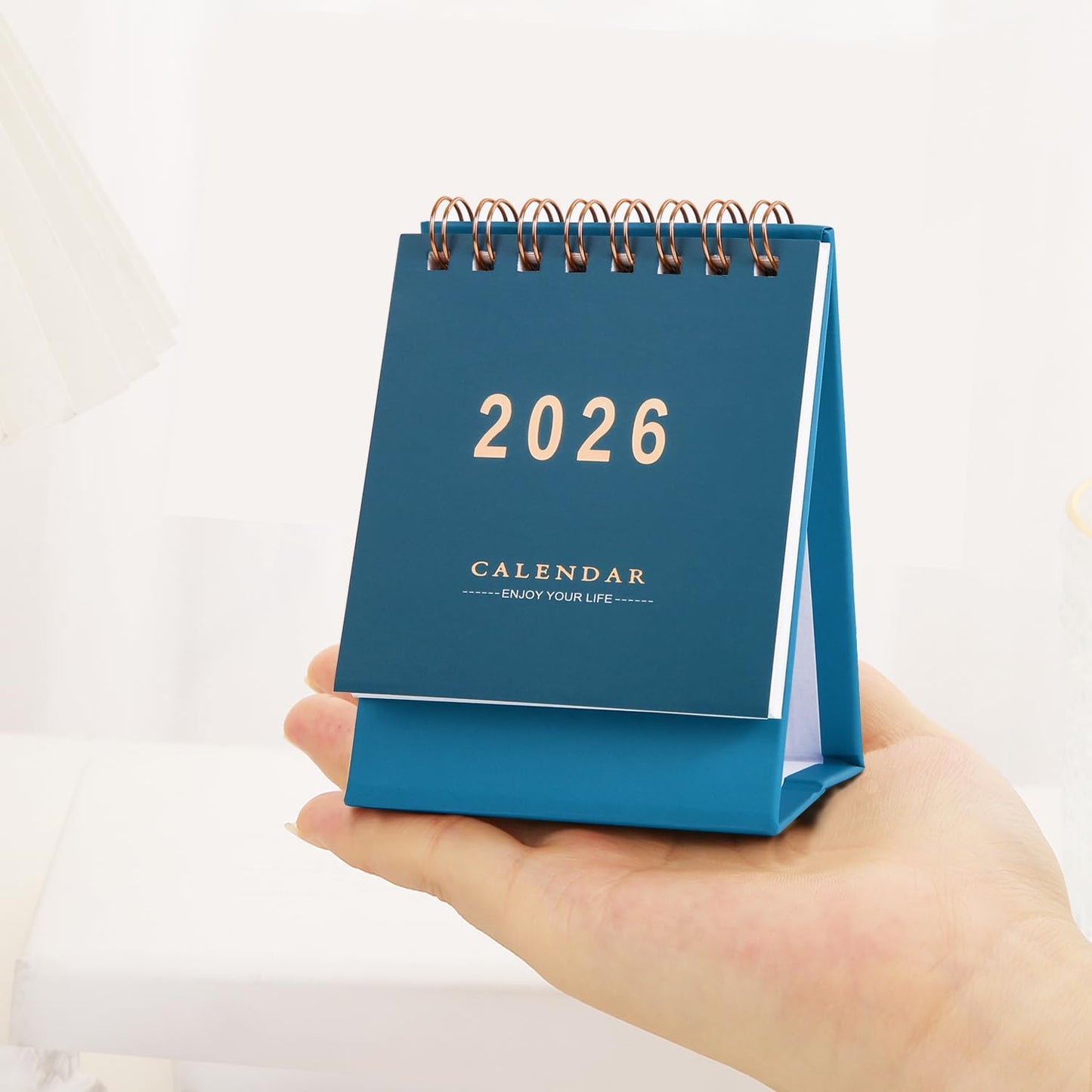 Mini Desk Calendar 2025-2026 - Runs From July 2025 until Dec 2026, 18-Month Small Desktop Calendar 250gsm Thick Paper Twin-Wire Binding for Home or Office (Blue)