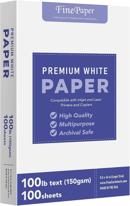 Bright White Paper - Multipurpose Office Print Writing Copy - Flyers, Posters, Design Proposals, Business Documents | 8.5 x 14 | 100lb Text (40lb Bond) | Acid Free Paper | 100 Sheets per Pack