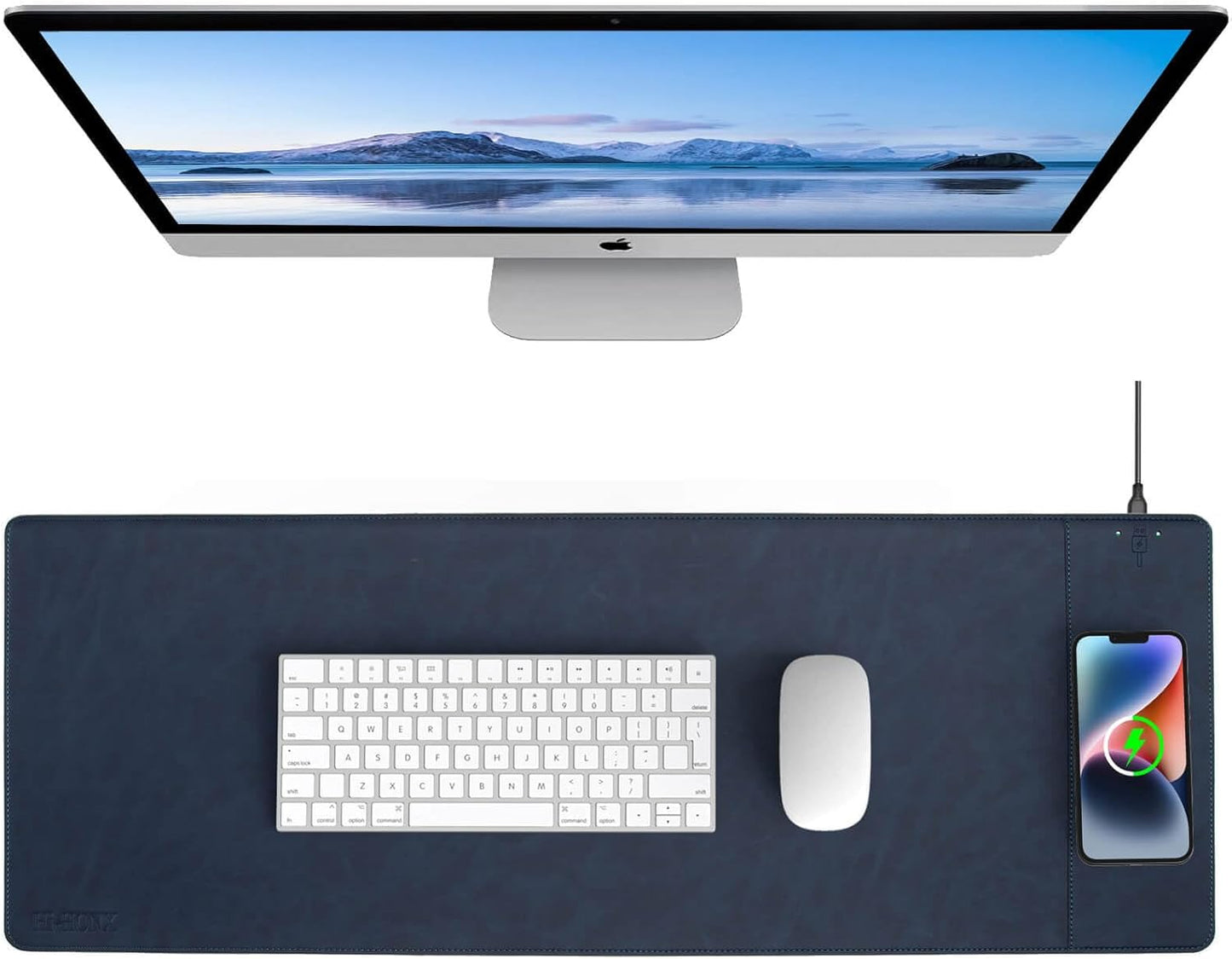 Magnetic Wireless Charging Desk Mat, 31"x11.7" Large Mouse Pad with Ultra-Smooth Surface, Microfiber Leather Office Mouse Mat, Waterproof Extended Computer Keyboard Desk Mat for Office & Home, Laptop