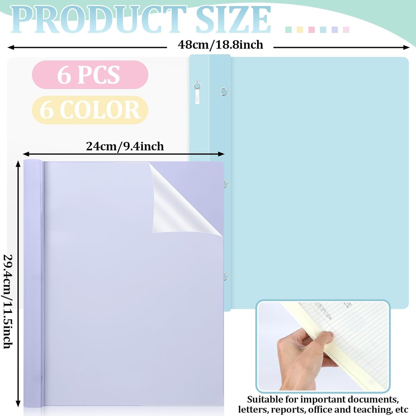 6 PCS Pastel Plastic Report Covers with 3 Prongs Clear Front Presentation Folders 3 Prong Folders for Resume Portfolio Document Report Letter Proposal School Classroom Office Supplies (Pastel)