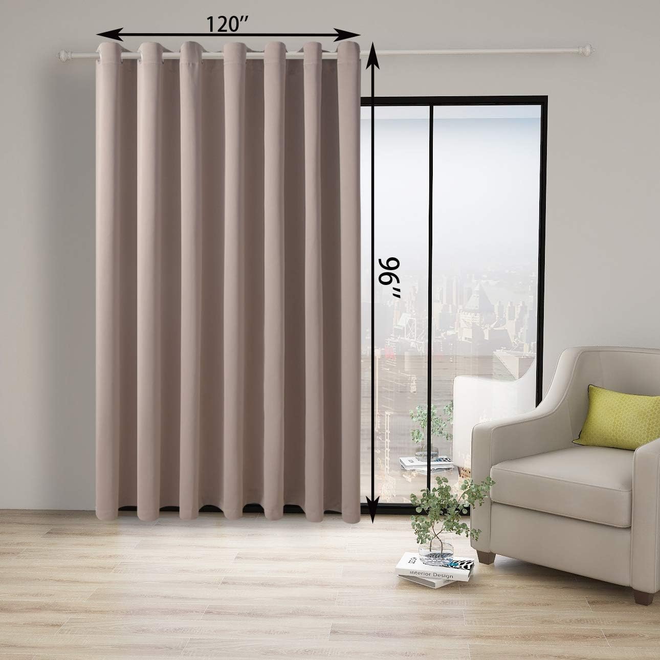 BONZER Room Divider Curtain Total Privacy Wall Noise Reducing Extra Wide Blackout Curtains for Patio Sliding Glass Door, 96L x 120W Inch (8L x 10W ft), 1 Panel, Khaki