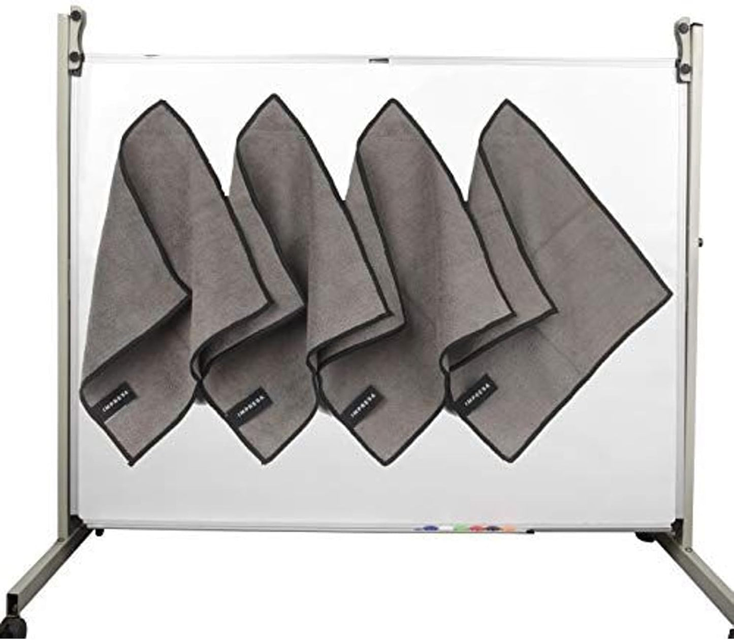 Impresa Magnetic Microfiber Dry Erase Cloth Erasers - 10 in x 10 in, 4-Pack, White, Reusable & Washable - Strong Magnet Grip for Whiteboards & More - Teacher Supplies & Classroom Must Haves