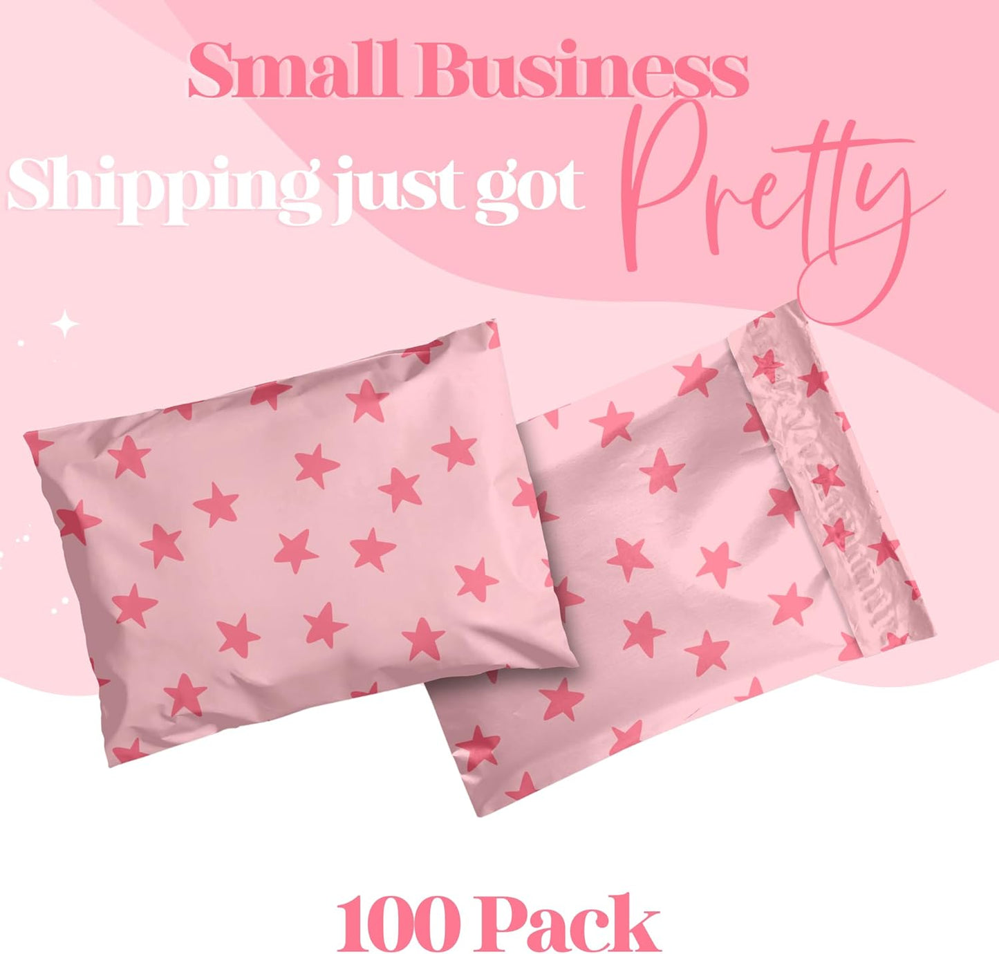 6x9 Designer Poly Mailer 100 Pack Heavy Duty Waterproof Self Seal Shipping Bags for Small Business Large Mailing Envelopes Bulk Tear Resistant Cute Packaging Seeing Stars Pink