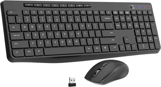 Wireless Keyboard and Mouse Combo,EarlyLit 2.4G Full-Sized Ergonomic,Cordless USB Mouse and Keyboard,12 Shortcut Keys and Quiet Click for Computer/Laptop/Windows/Mac