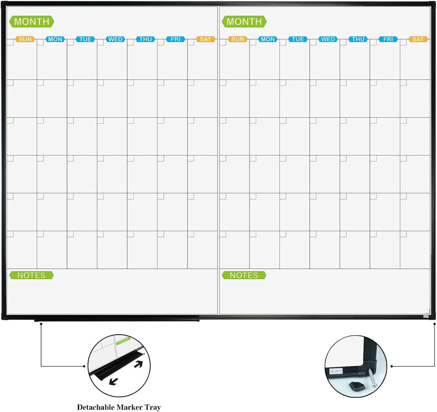 JILoffice Magnetic Dry Erase Calendar Whiteboard, 2 Month White Board Planner 48 X 36 Inch, Black Aluminum Frame Wall Mounted Board for Office Home and School
