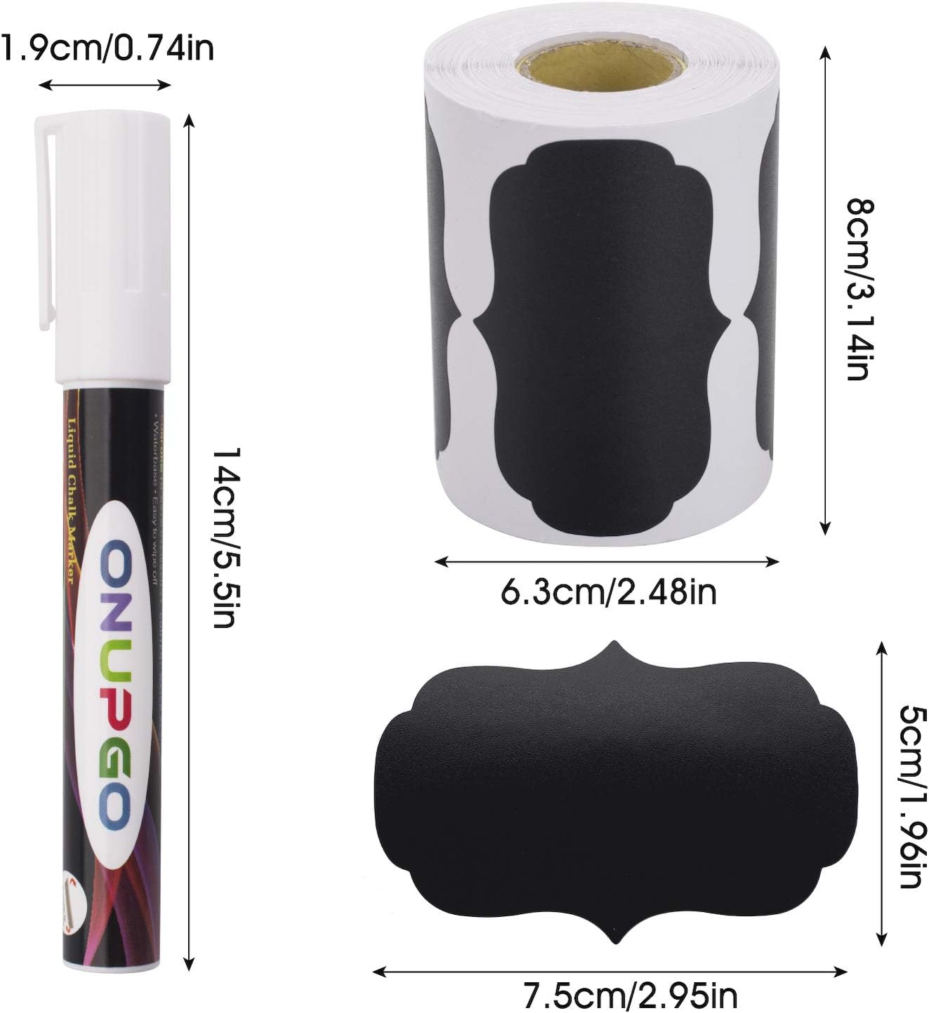 ONUPGO Chalkboard Labels-180pcs Waterproof Reusable Blackboard Stickers with 1 Liquid Chalk Marker for Mason Jars, Parties Decoration, Craft Rooms, Weddings, Storage, Organize Your Home & Kitchen