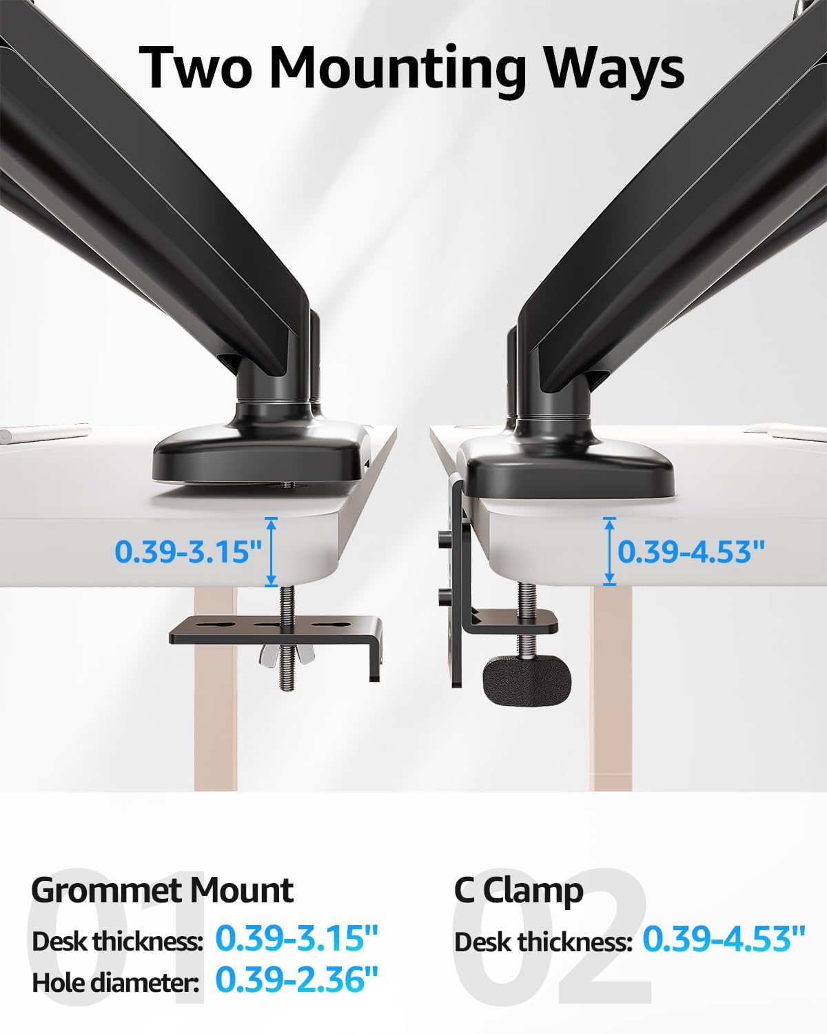MOUNTUP Dual Monitor Stand for Desk, Pneumatic Monitor Arms for 2 Monitors Max 32 Inches, Height Adjustable Double Monitor Mount, VESA Mounts with C-Clamp & Grommet Base, Holds 4.4-17.6lbs, Black