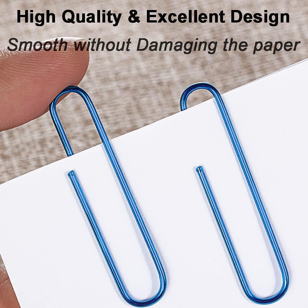 Vinaco Blue Paper Clips, 400PCS Assorted Sizes, 1.3" & 2" Paper Clips, Durable & Rustproof, Coated, Great for Office & School