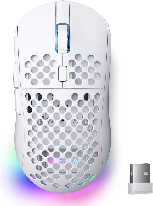 DIERYA M1 Wireless Gaming Mouse, 24000DPI, 180Hrs Battery, 16.8M RGB, 6 Programmable Buttons, Lightweight, Tri-Mode (2.4G/BT5.2/USB-C) for PC/Mac/Laptop - White