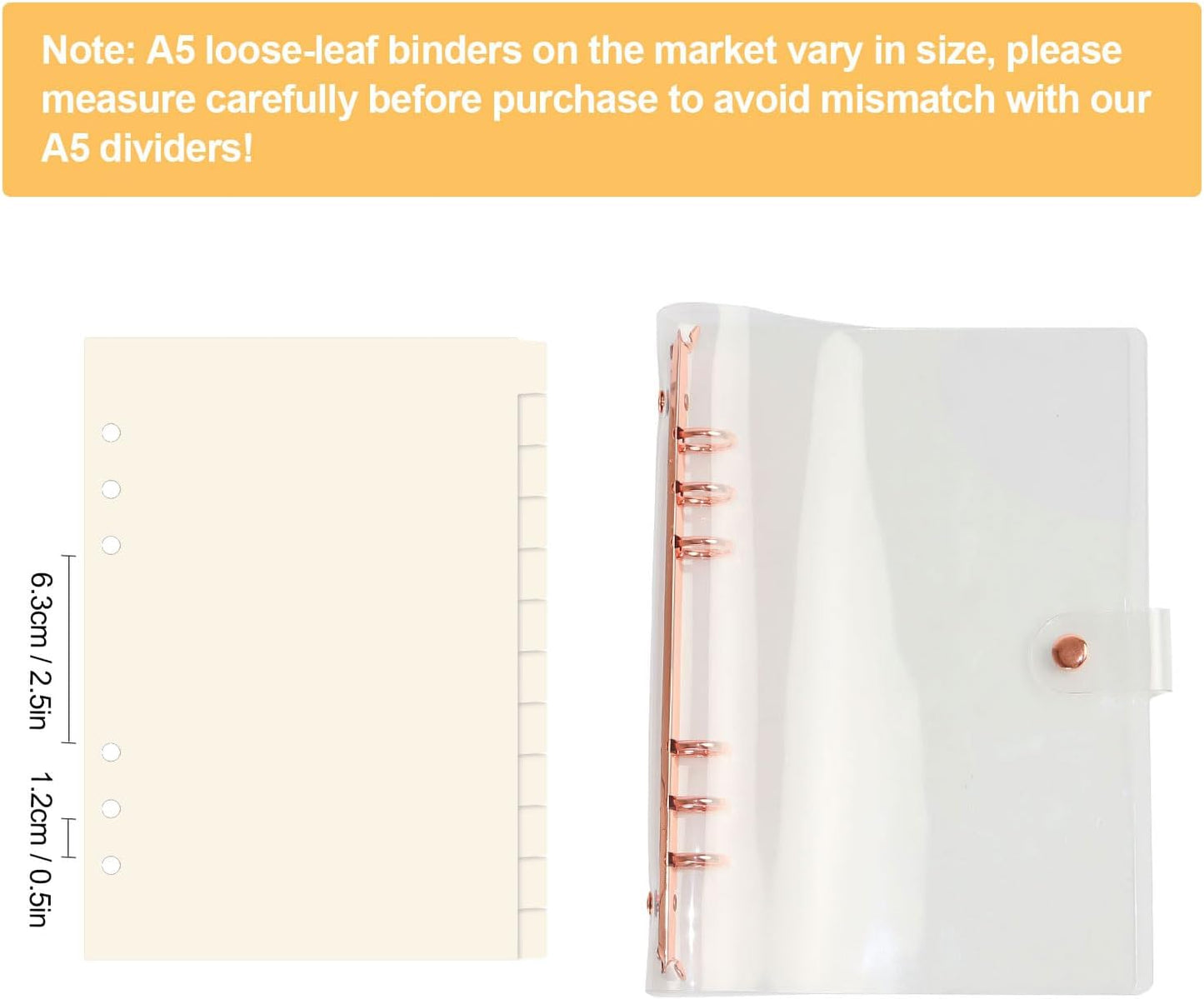 A5 Plastic Binder Dividers 6 Holes Durable Plastic Tab Dividers for 6-Ring Binders, Notebooks, Planners, 5.7x8.3 inch (Beige, 12 tab)