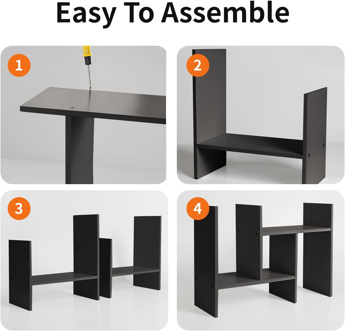 YSJILIDE Wood Adjustable Small Desktop Bookshelf, Expandable Storage Rack, Display Shelf, Office Supplies Organizer (Black)