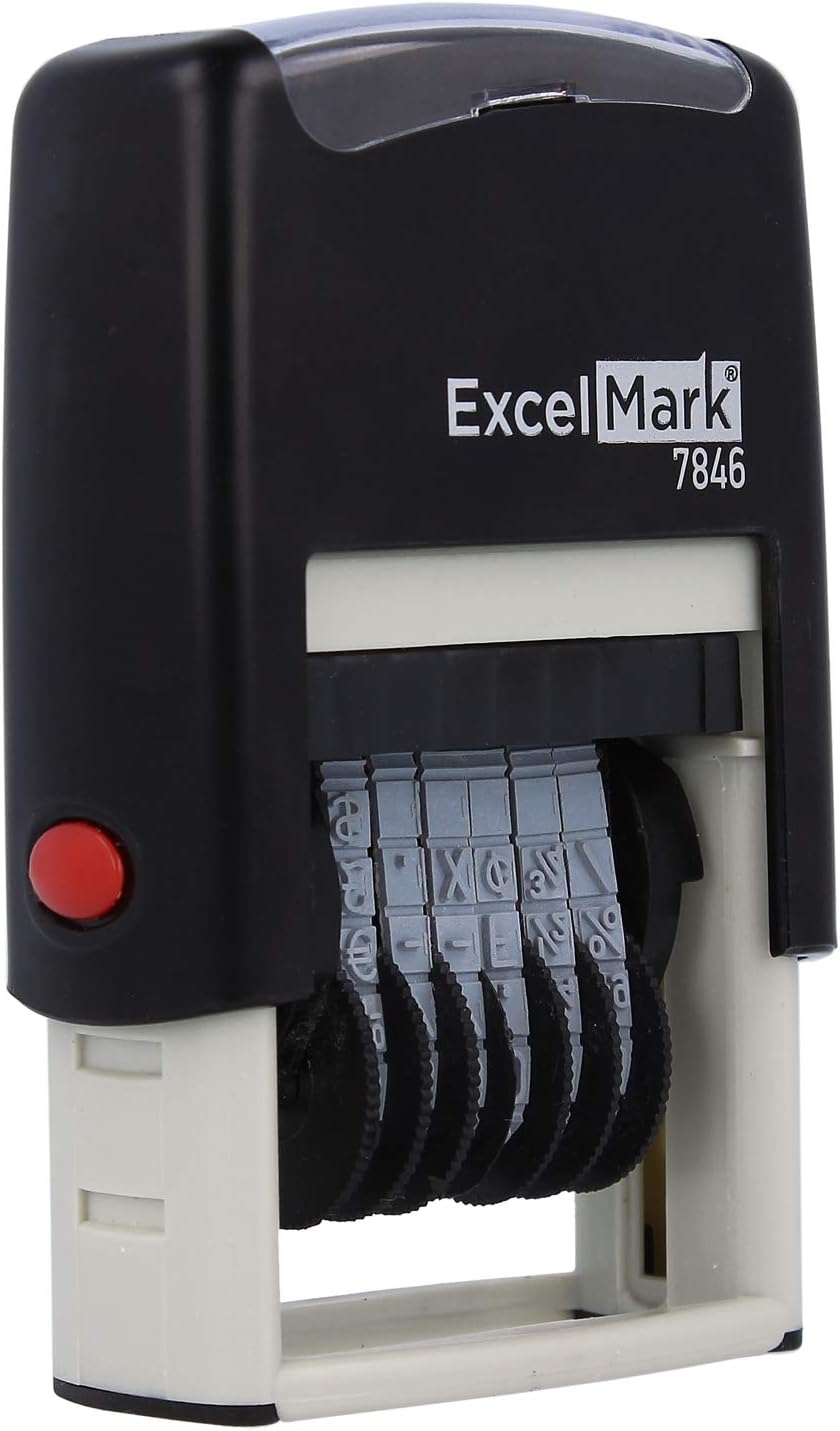 ExcelMark Self-Inking Rubber Number Stamp, Black Numbering Stamp, 6 Digit