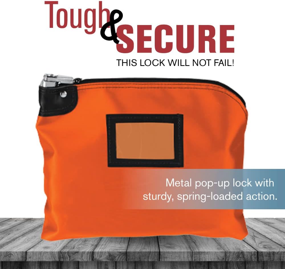 BankSupplies Laminated Nylon Locking Deposit Bag - Orange - 15W x 11H - 2 Keys Included for Each Bag - HIPAA - Puncture Resistant Laminated Nylon - Double Stitched Seams