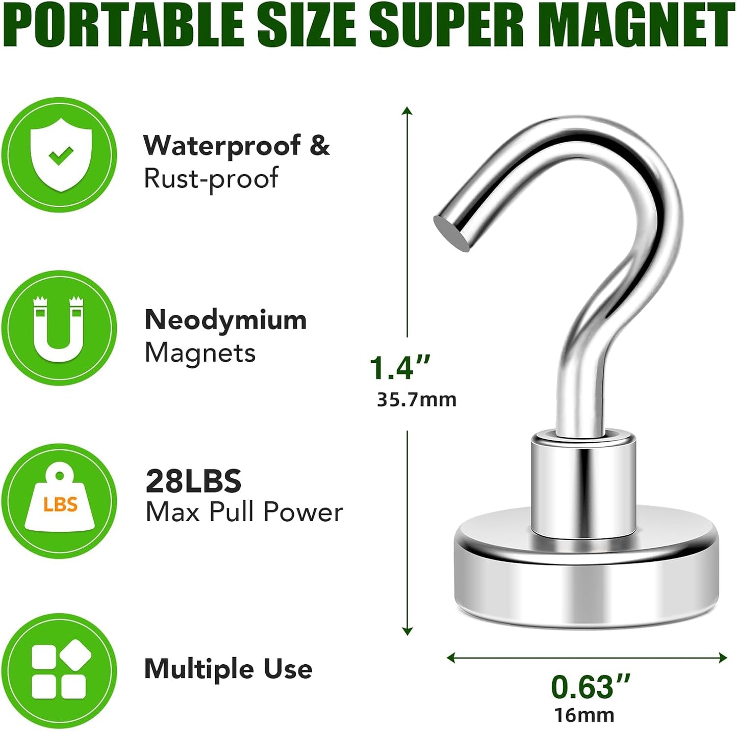 MIKEDE N52 Magnetic Hooks, 28lbs+ Heavy Duty Earth Magnets with Hooks for Refrigerator, Extra Strong Cruise Magnets Hooks for Hanging, Cruise Cabins, Grill, Indoor, Outdoor - 20 Pack