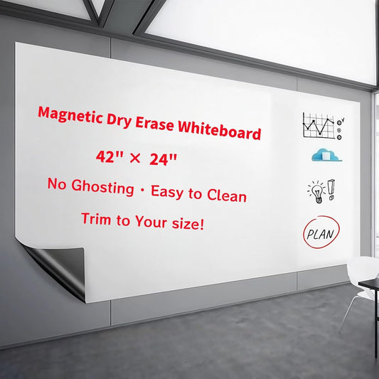 Magnetic Dry Erase Whiteboard 42"x24"- Self-Adhesive Flexible Wall Board Kit with 11 Markers, 6 Magnets, Magnetic Eraser & Holder - Ultra Smooth Writing,Effortless Clean for Office, Home, School