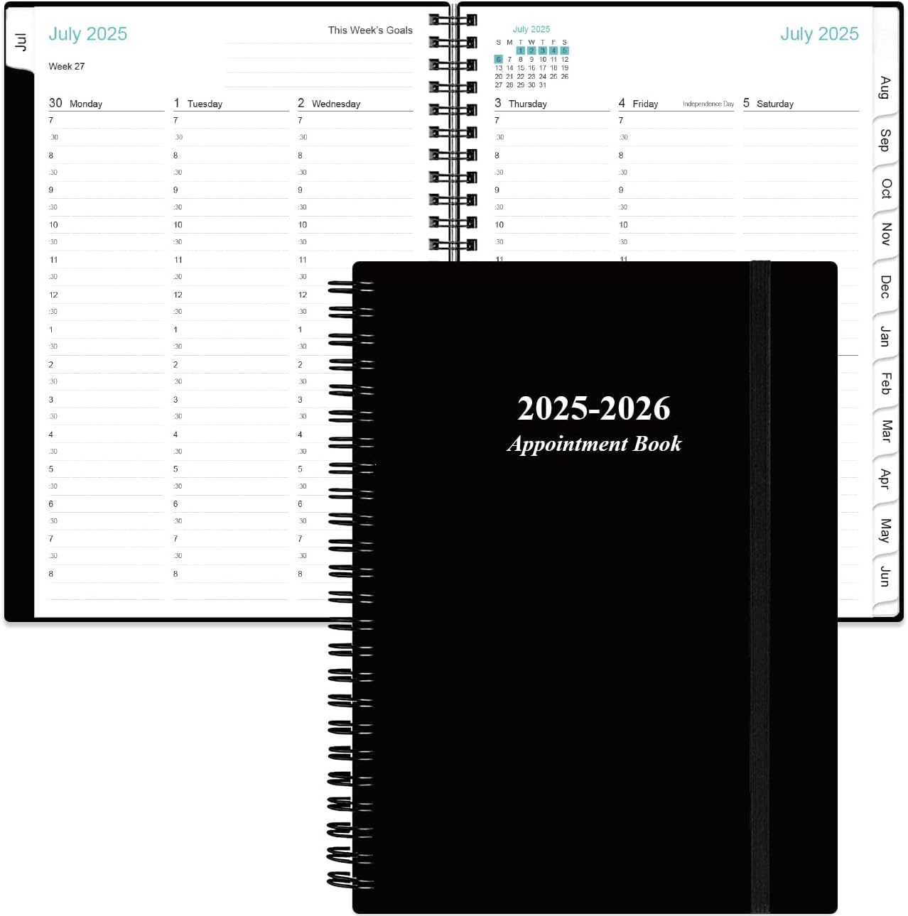 2025-2026 Appointment Book & Planner - Hourly Planner from July 2025 - June 2026, Weekly Appointment Book 2025-2026 with 30-Minute Interval, 6.4" x 8.5", Black