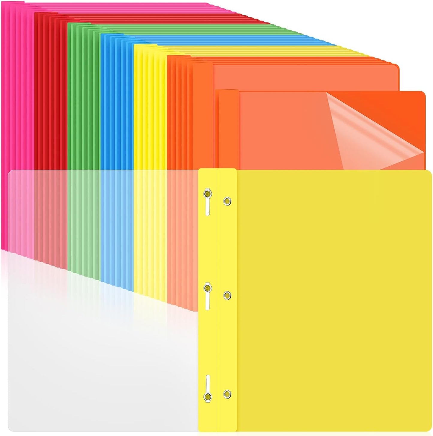 48 Pack Plastic Report Covers with 3 Prongs Presentation Folders Bulk, 100 Sheet Capacity, Clear Front Report Covers for Presentation Document Paper School Office Supplies (Bright Colors)
