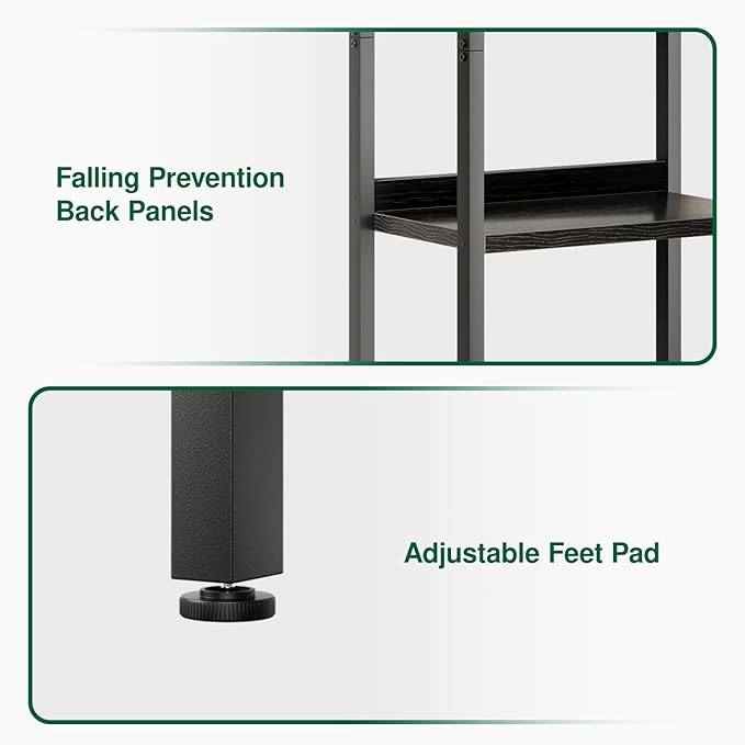 OTK Triple Column 5 Tier Bookshelf, Large Bookcase with 14 Open Display Shelves, Adjustable Industrial Book Shelf with Baffles, Wide Bookshelves for Bedroom, Living Room and Home Office, Black