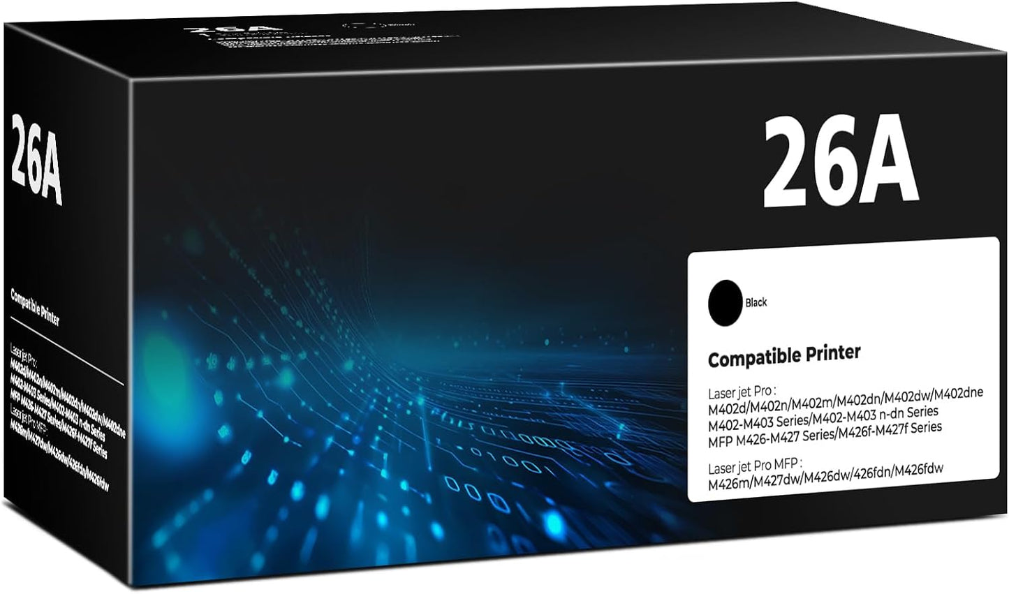 26A Black Toner Cartridge CF226A Compatible for HP 26A 26X Black Toner Cartridge Replacement HP26A Works with Laser Jet pro M402n M426fdw M402dn M402dw M402m Pro MFP M427dw M426dw M426fdn, 1 Pack