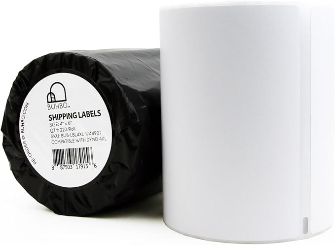 Buhbo Compatible with DYMO LabelWriter 4XL 4" x 6" Shipping Label 1744907, White (2 Pack / 220 Labels Per Roll)