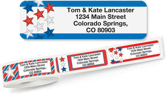 Colorful Images Star Spangled Patriotic Rolled Personalized Return Address Mailing Labels with Dispenser, Customize with Name & Shipping Address, 250 ¾” x 2½” Self Adhesive, Easy Peel Label Roll