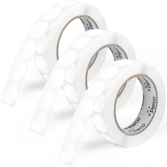 Perco White 1-Inch Round Circle Dot Sticker Labels - Multi-Roll Pack (3 Rolls, 1,000 Labels Each) - Permanent Adhesive, Vibrant Colors, Strong Hold - Perforated for Easy Use - Made in USA