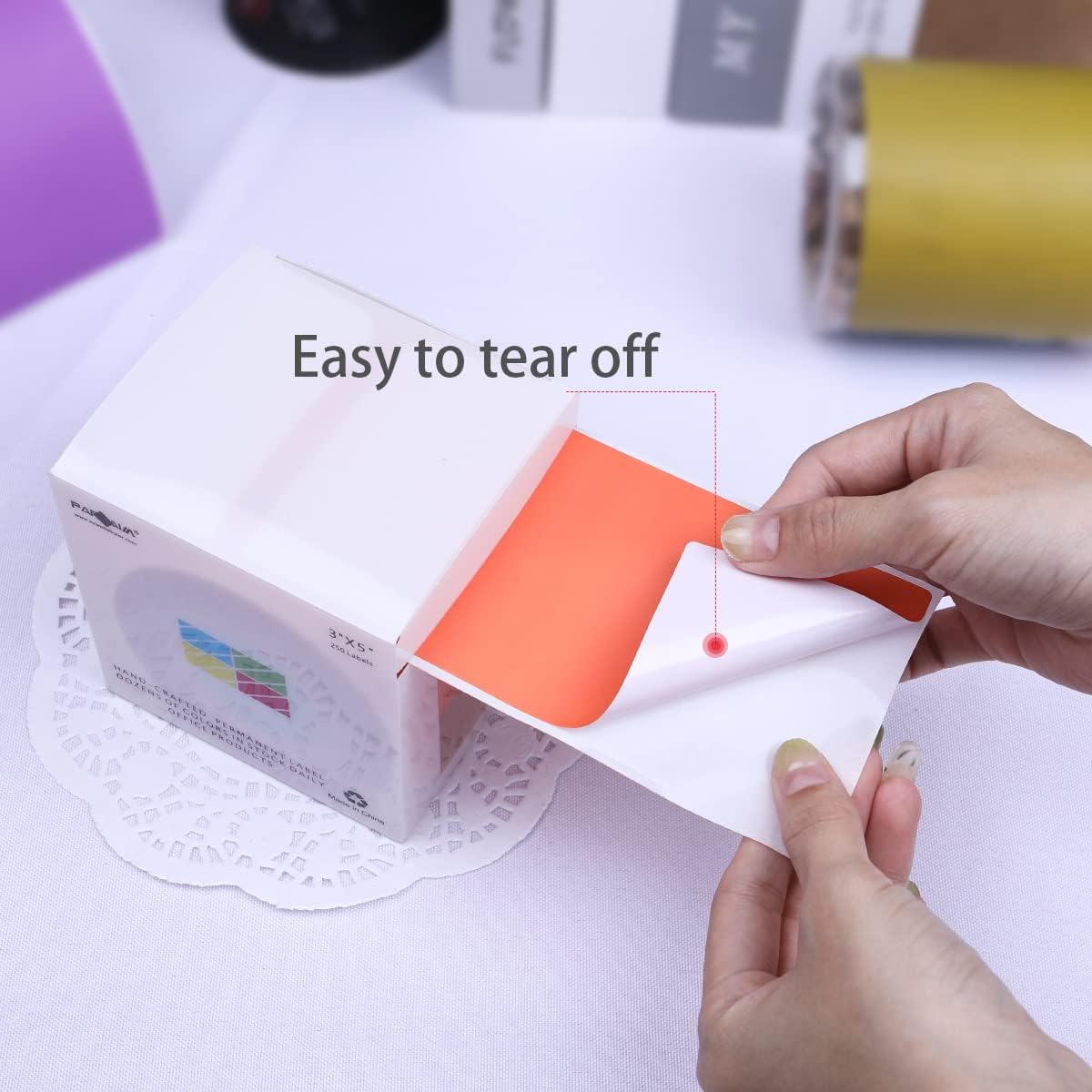 PARLAIM 3" x 5" Rectangle Adhesive Color Code Stickers,250 per Dispenser Box Roll Square Label Inventory Stickers Salmon