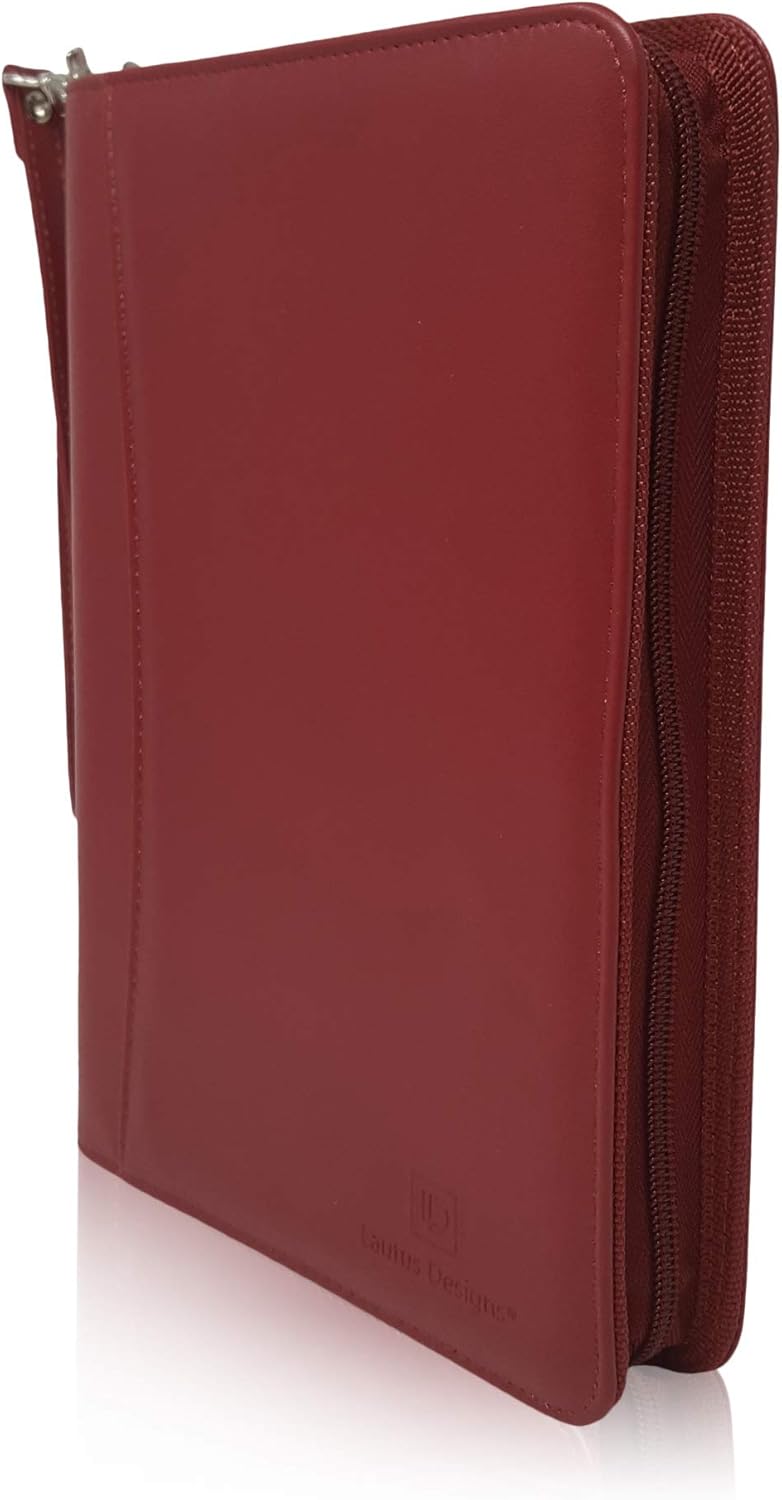 Zippered Portfolio Binder with Junior Legal 5x8 Notepad - Burgundy PU Faux Leather Business Padfolio Organizer Folder with 8 Inch Tablet Sleeve & Gift Box by Lautus Designs