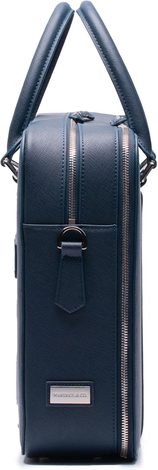 Maverick & Co. Manhattan Double-Zip Leather Laptop Bag – 16” Briefcase for Men, Stylish Business Travel & Work Bag, Durable