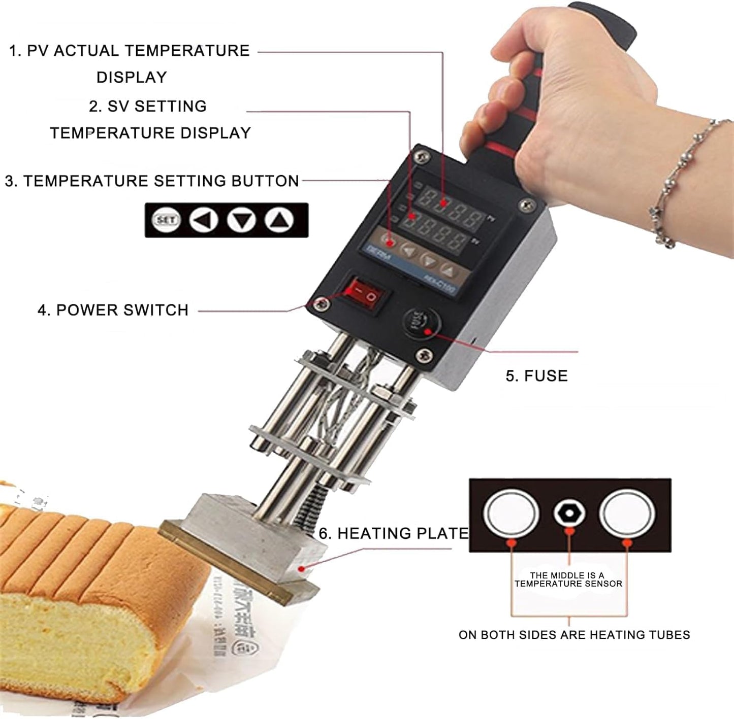 Embossing Machine, 110V 500W Handheld Portable Hot Stamping Branding, Machine Heat Press Digital Leather Tool, Paper Wood Custom Logo Food Foil Stamp Printer (Precise Location 5-7cm)