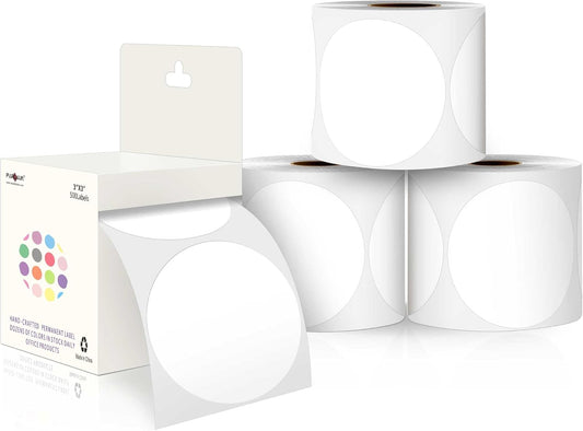PARLAIM 3”Color Coding Labels Stickers,4Rolls/2000per Dispenser Box Round Adhesive Circle Dot Stickers for Inventory Office Home (White)