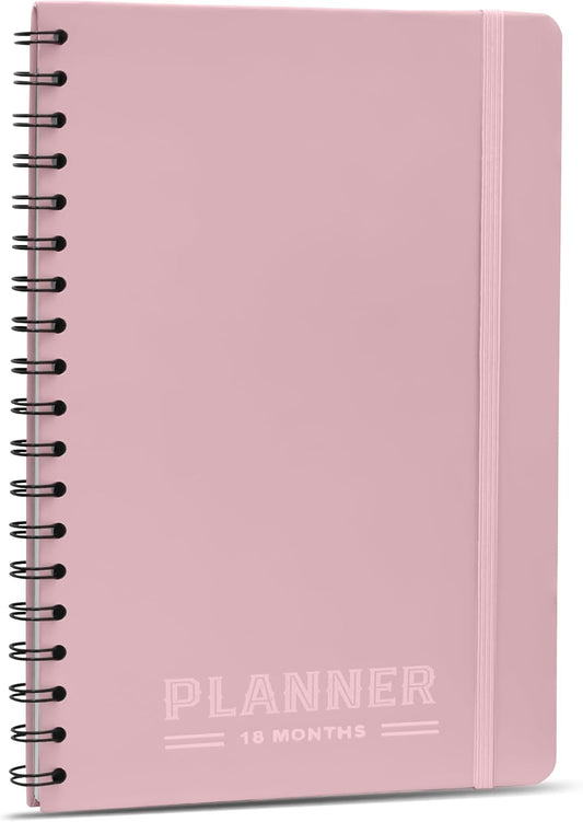 Undated Monthly Planner - 18 Month Calendar Planner Book for School, Office and Home - Simplified Hardcover Blank Planners for Goals, Tasks and Dates - B5(6.9" x 9.8") Pink