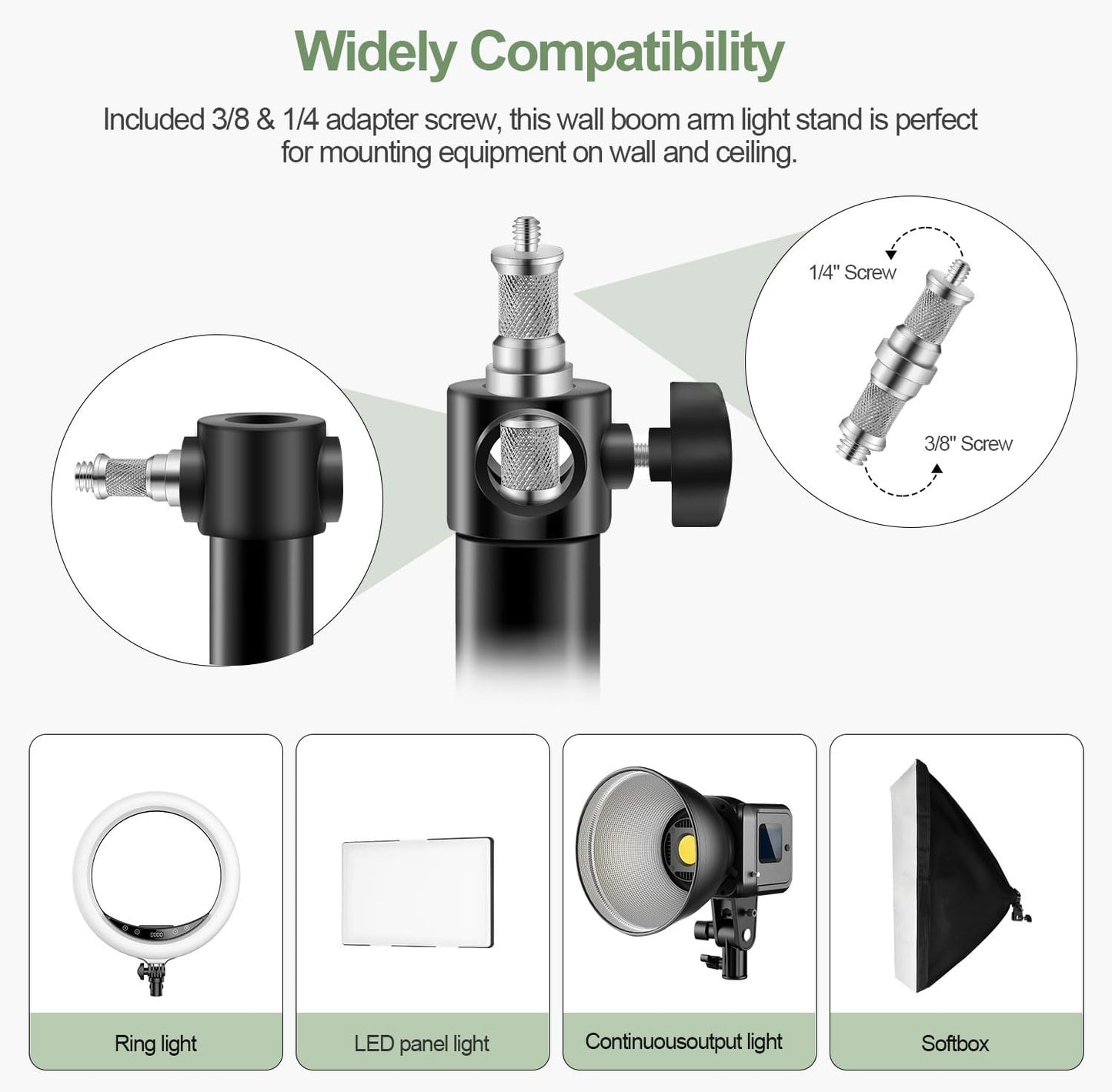 Wellmaking Wall Mount Triangle Boom Arm 39.37inch/100cm, Ring Light Mount Support 180°Flexible Rotation Comes with Tilt Swivel Mount for Studio Video Light, Monolight, Photography, Softbox, Reflector