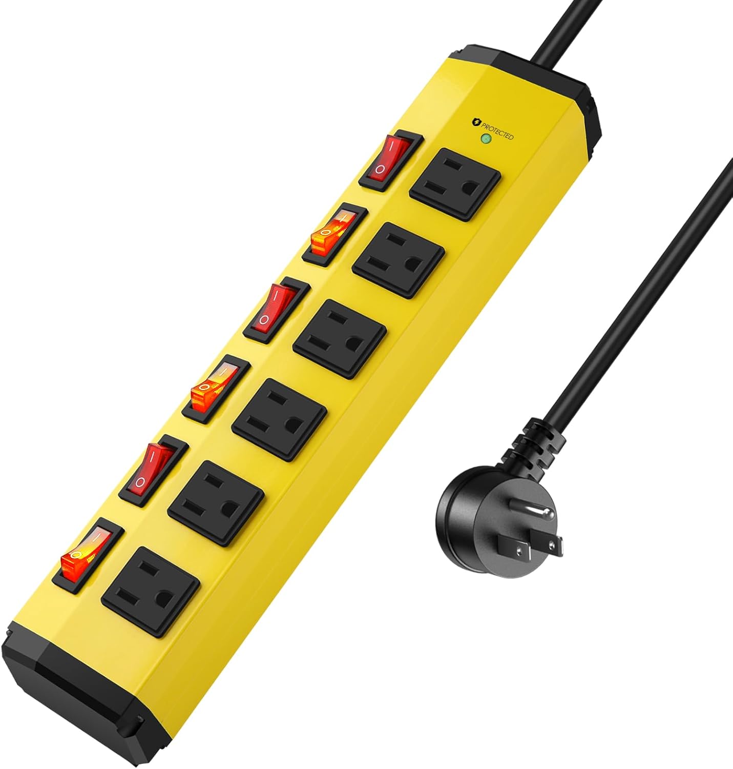 ANNQUAN 6 Outlet Metal Power Strip with 6 Individual Switches,Heavy Duty Power Strip 1200J 15A 3FT Cord Home Office Industrial Commercial Shop