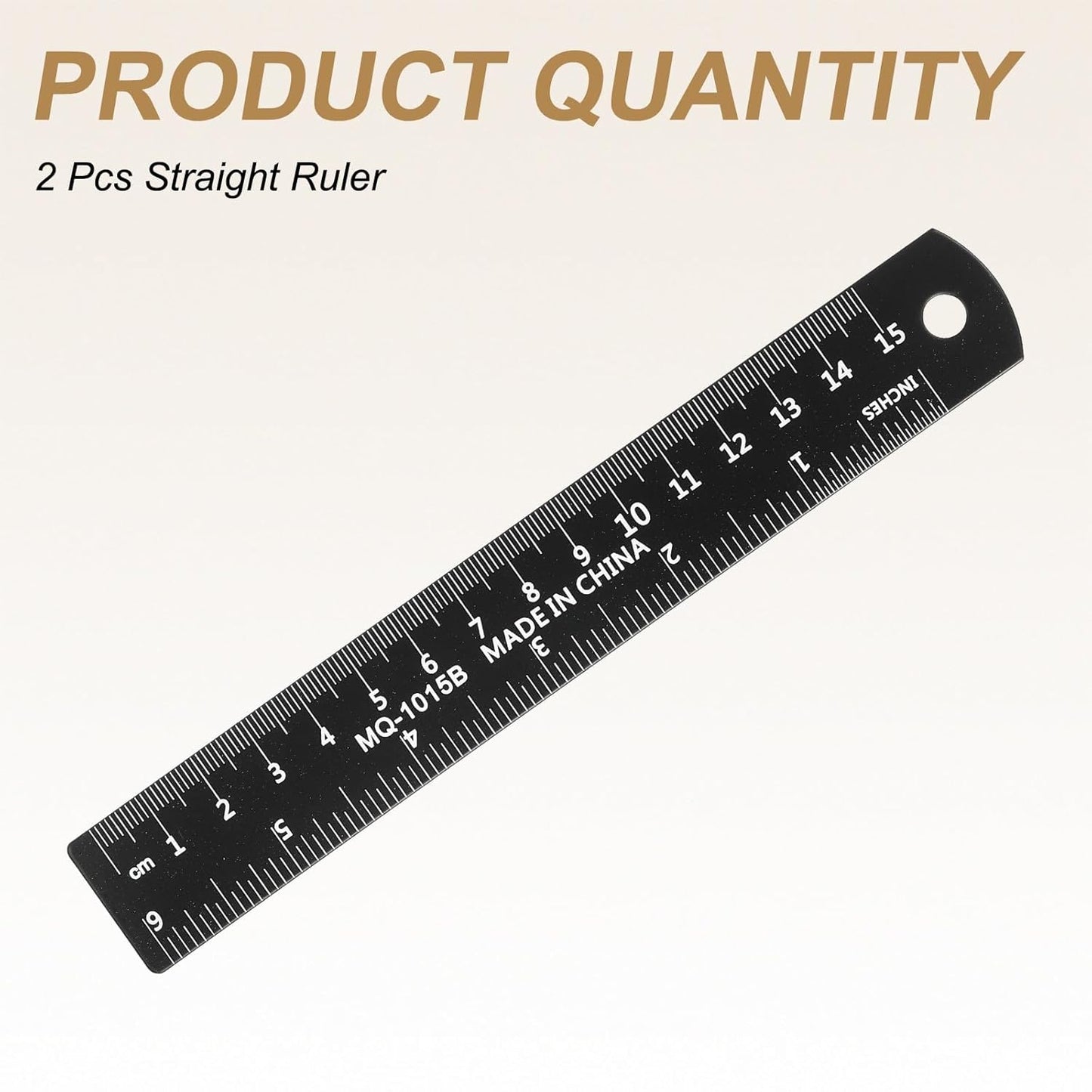 HARFINGTON 2pcs Metal Straight Ruler 15cm Metric SAE Aluminum Alloy Measuring Rulers Scale Tool with Hole for Measure Study Reading Classroom Office, Black