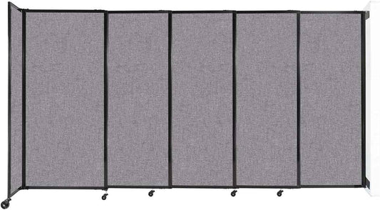 Wall-Mounted Sliding StraightWall Room Divider | Adjustable Widths | Locking Wheels | Room Separator | Up to 11'3" Wide x 6' Tall Cloud Gray Fabric Panels