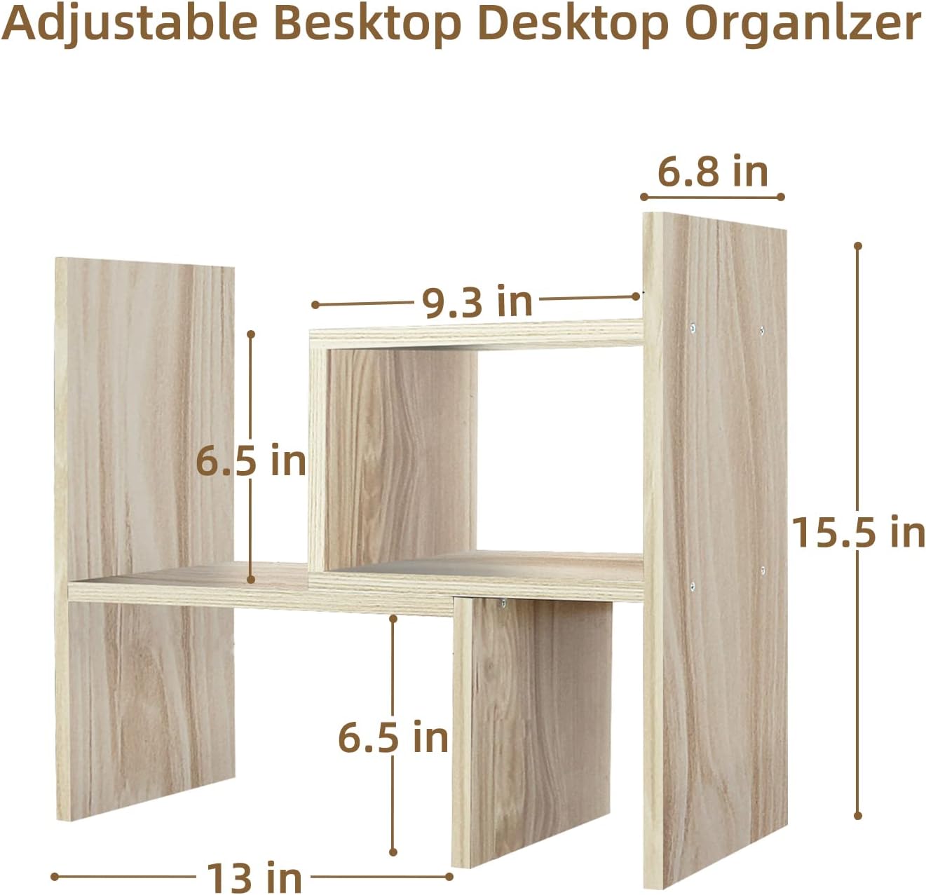 TY ARTS & CULTURE - Expandable Wood Desktop Storage Organizer Multipurpose Desk Bookshelf Display Shelf Rack Counter Top Bookcase for Office Home | Natural Beige